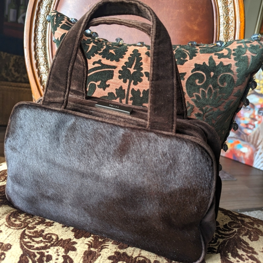 🎄PRADA🎄 REAL FUR &VELVET  BOSTON BAG - Picture 11 of 11